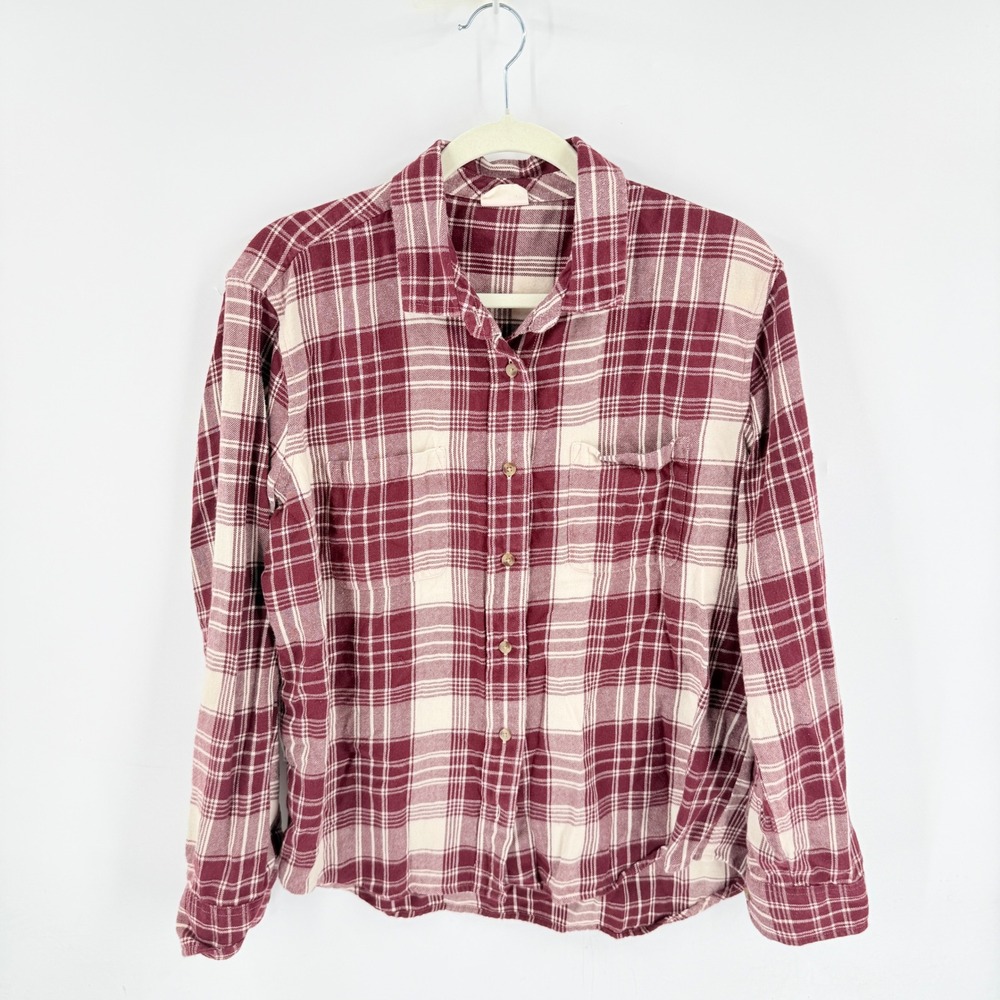 Pact Burgundy Flannel Button Down Maroon XL Plaid Organic Cotton Sustainable